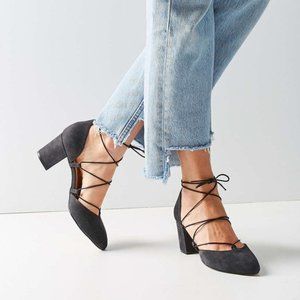 Suede Block Lace Up Heels